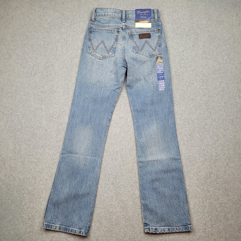 Wrangler Retro Slim Boot Jeans Boys Size 11 Slim Blue Denim Adjustable Waist NWT - Picture 7 of 8